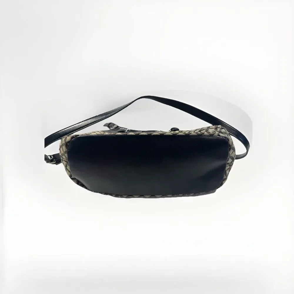 Dana Buchman Monogram Shoulder Bag Black Leather Trim Red Lining Purse